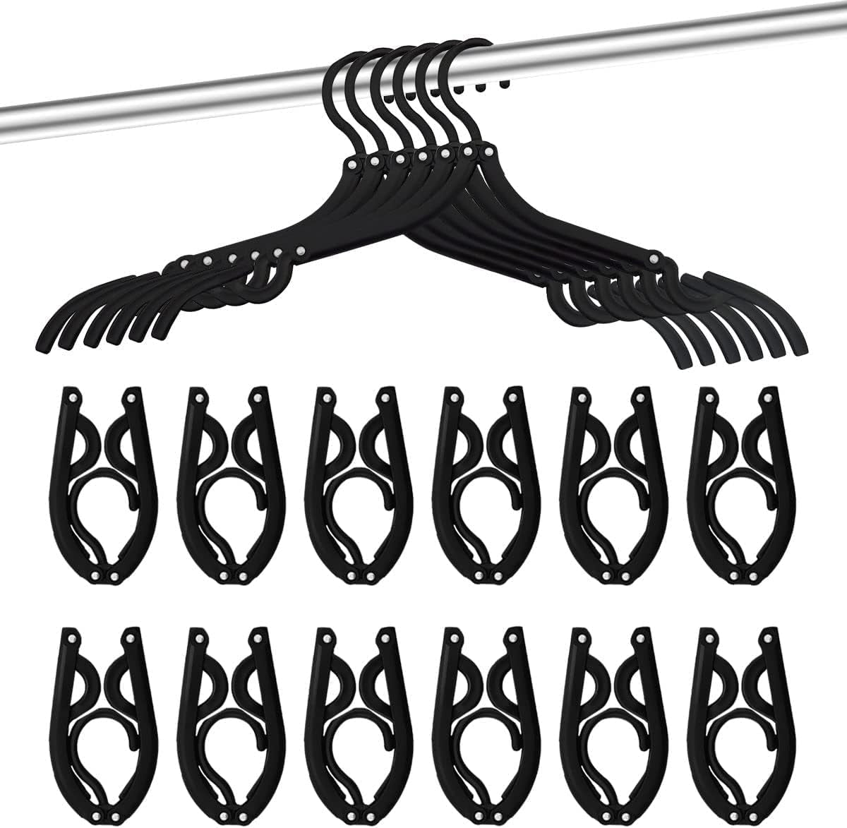 12Pcs Foldable Clothes Hangers for Traveling Black