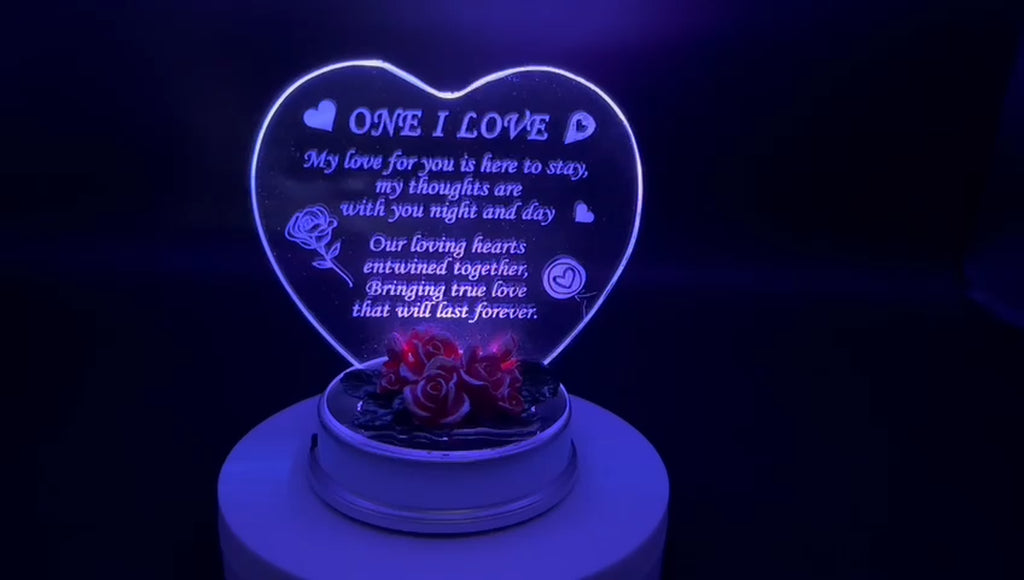 Christmas Romantic Heart Acrylic Love Gift with Red Rose ONE I LOVE Ornament