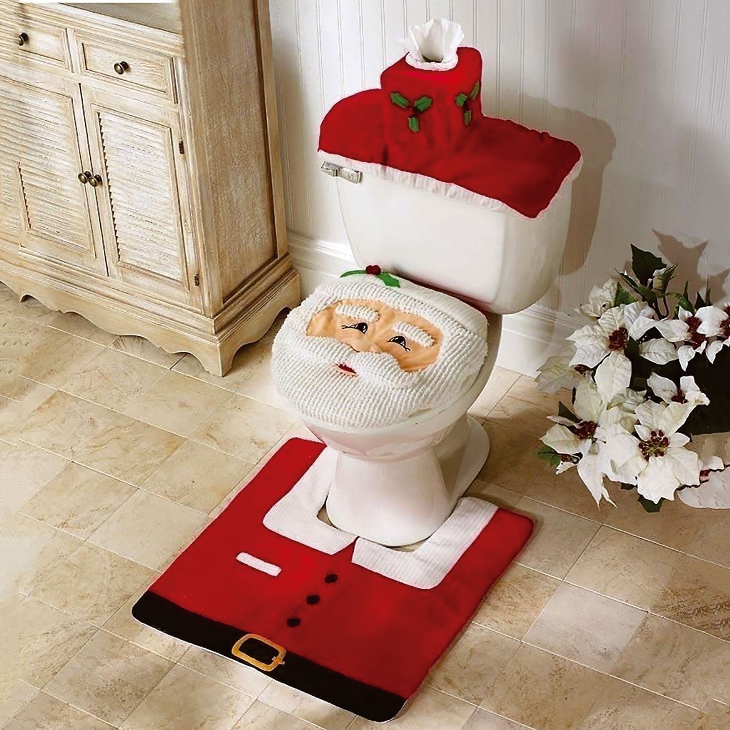 Christmas Xmas Decoration Toilet Seat Cover Set Santa, Elf, Reindeer, Snowman