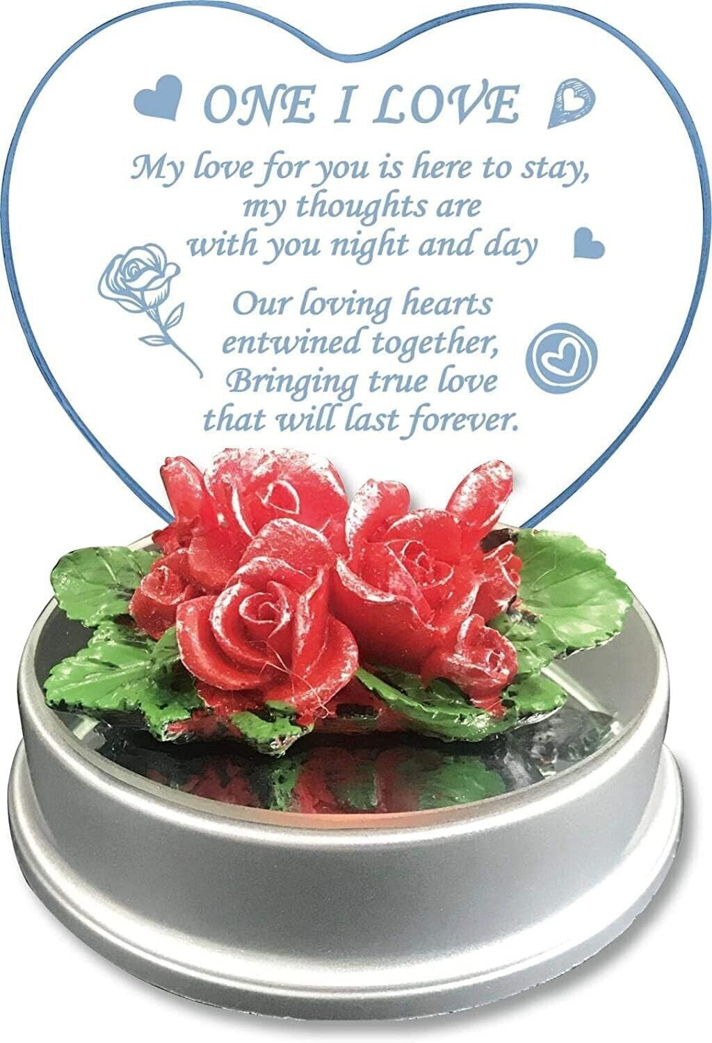Christmas Romantic Heart Acrylic Love Gift with Red Rose ONE I LOVE Ornament
