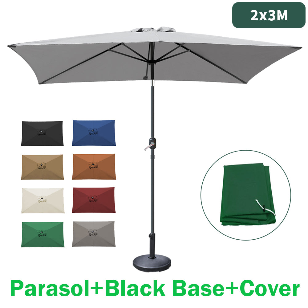 2X3M Garden Parasol Patio Sun Shade Aluminium Crank Tilt Umbrella Cover Base