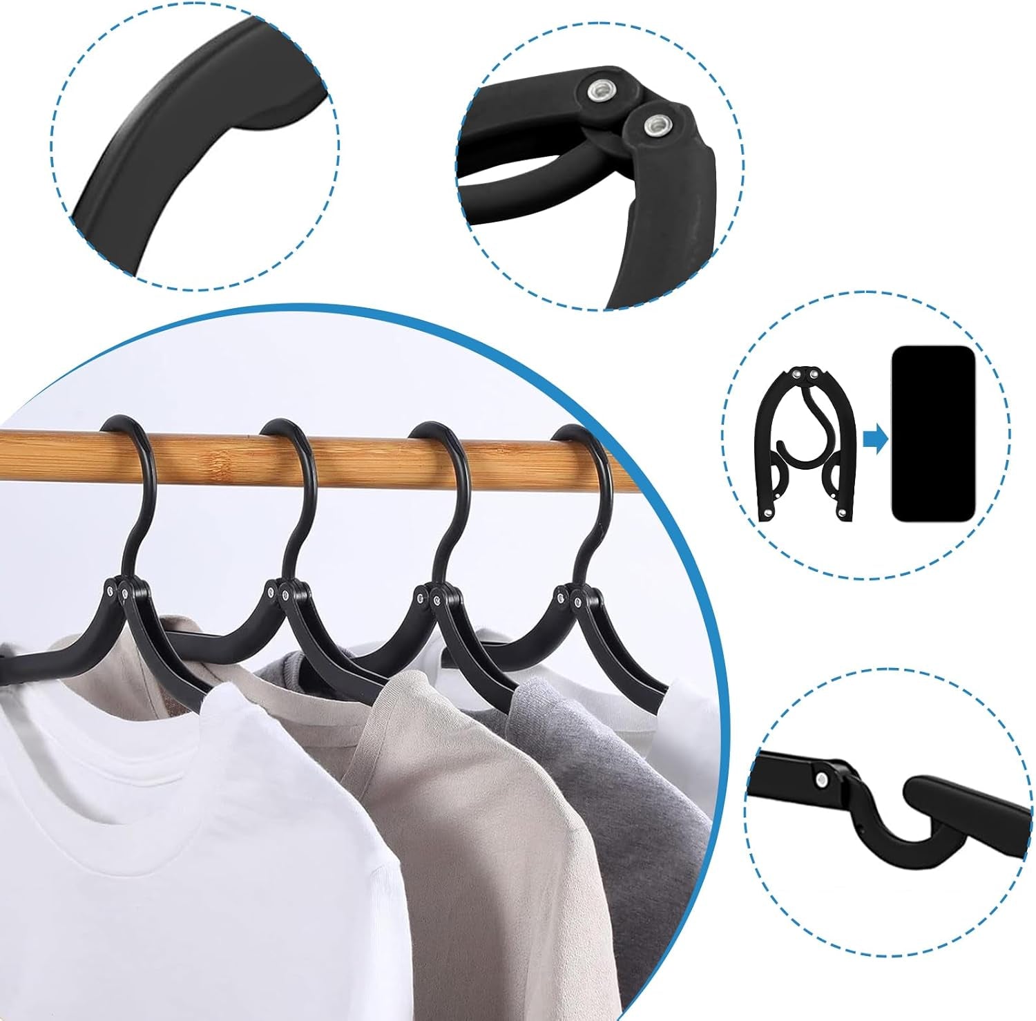 12Pcs Foldable Clothes Hangers for Traveling Black