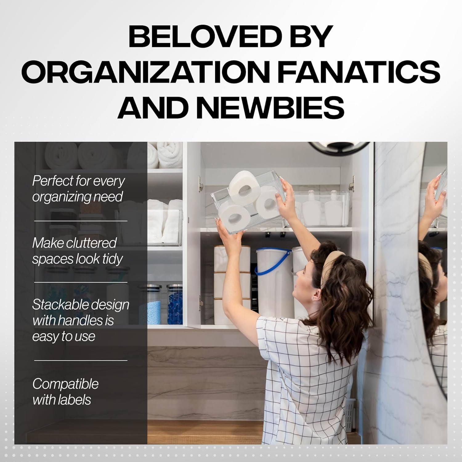 Clear Plastic Storage Bins – Pantry Organizers & Storage Containers, Cabinet Organizer - Home Organization Must Haves for Kitchen, Laundry Room, Office, Closet, Garage & Freezer