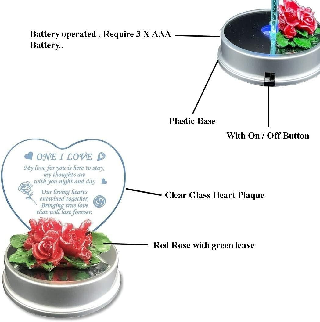 Christmas Romantic Heart Acrylic Love Gift with Red Rose ONE I LOVE Ornament
