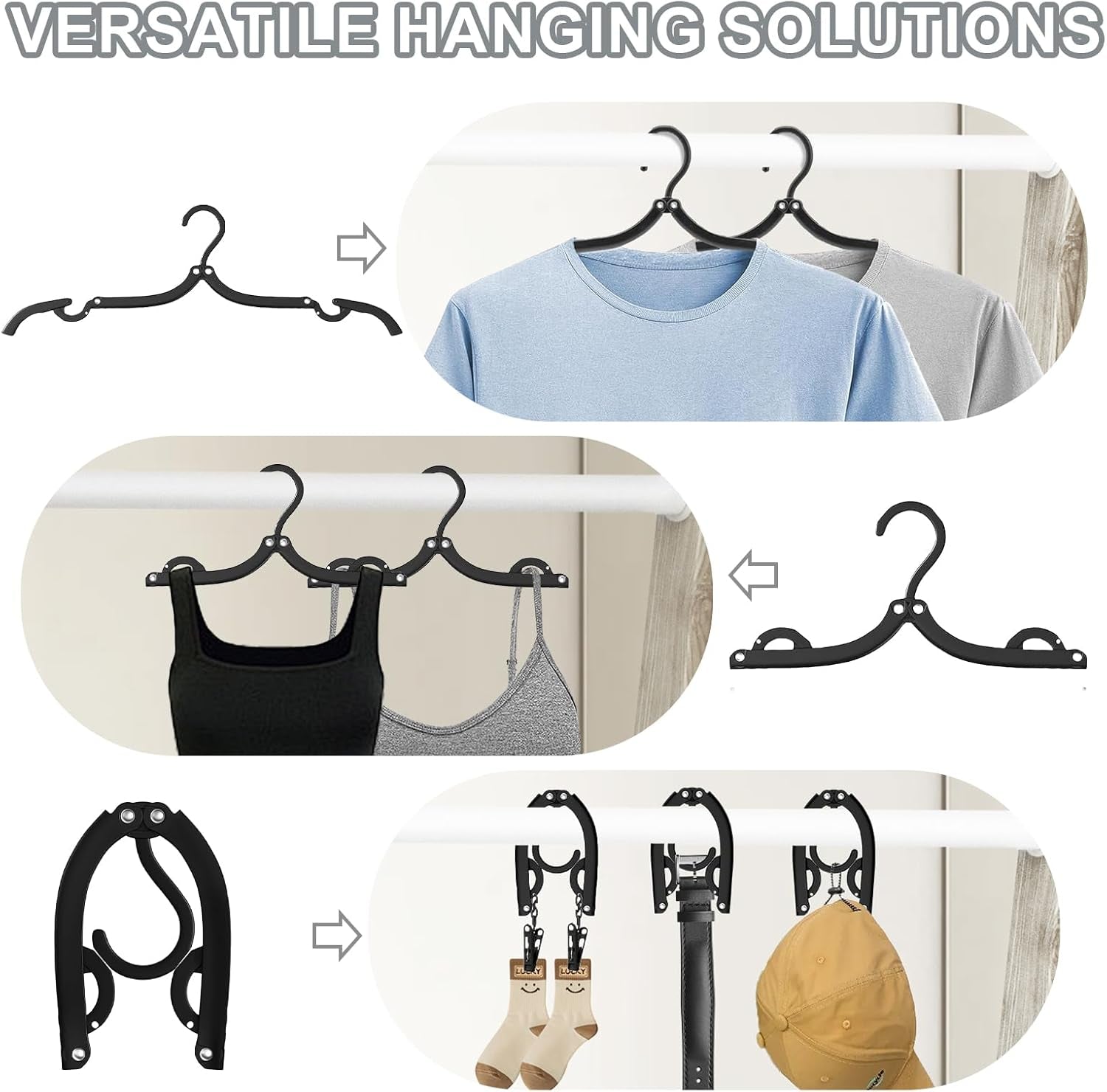 12Pcs Foldable Clothes Hangers for Traveling Black