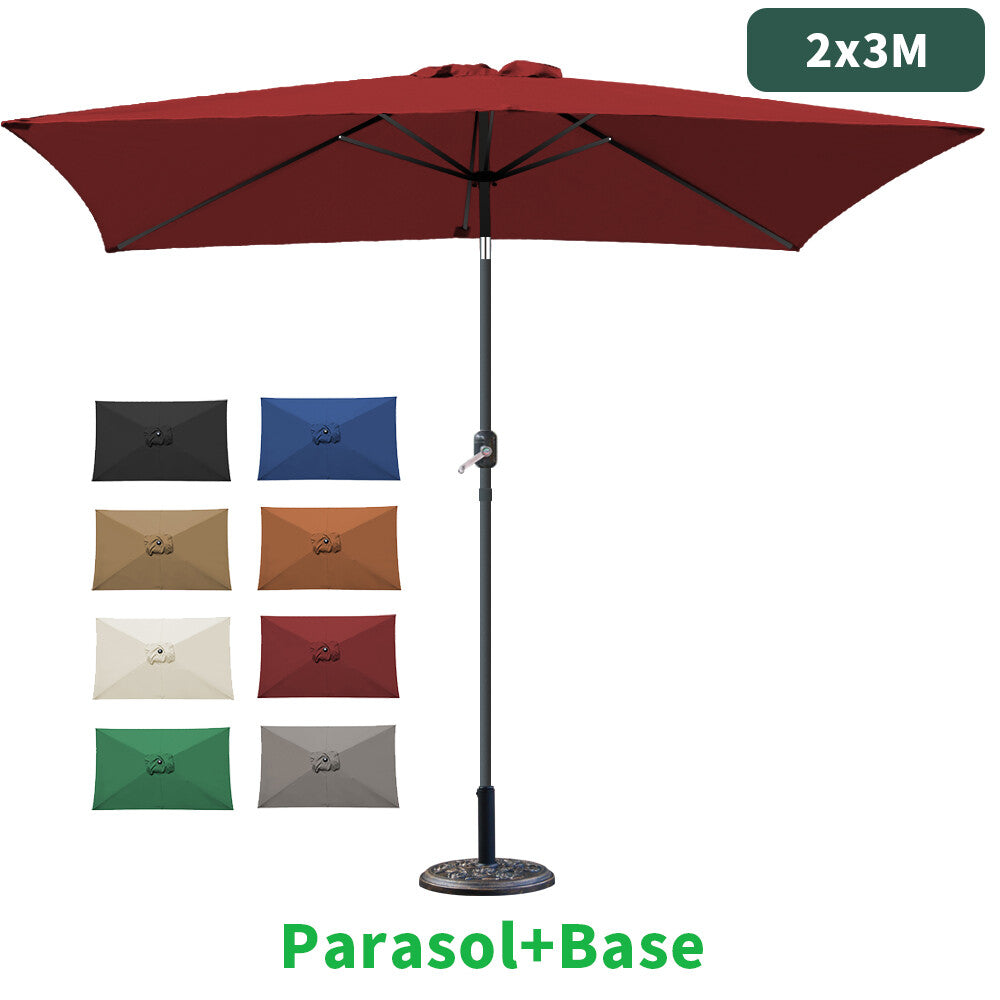 2X3M Garden Parasol Patio Sun Shade Aluminium Crank Tilt Umbrella Cover Base