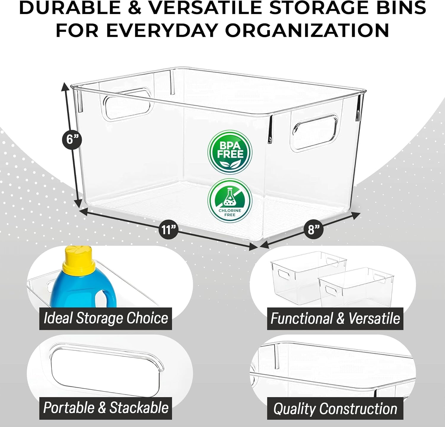 Clear Plastic Storage Bins – Pantry Organizers & Storage Containers, Cabinet Organizer - Home Organization Must Haves for Kitchen, Laundry Room, Office, Closet, Garage & Freezer