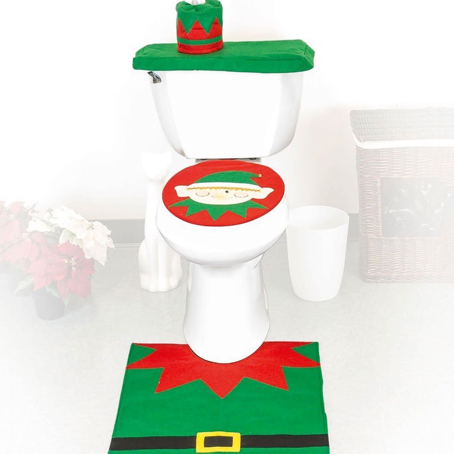Christmas Xmas Decoration Toilet Seat Cover Set Santa, Elf, Reindeer, Snowman
