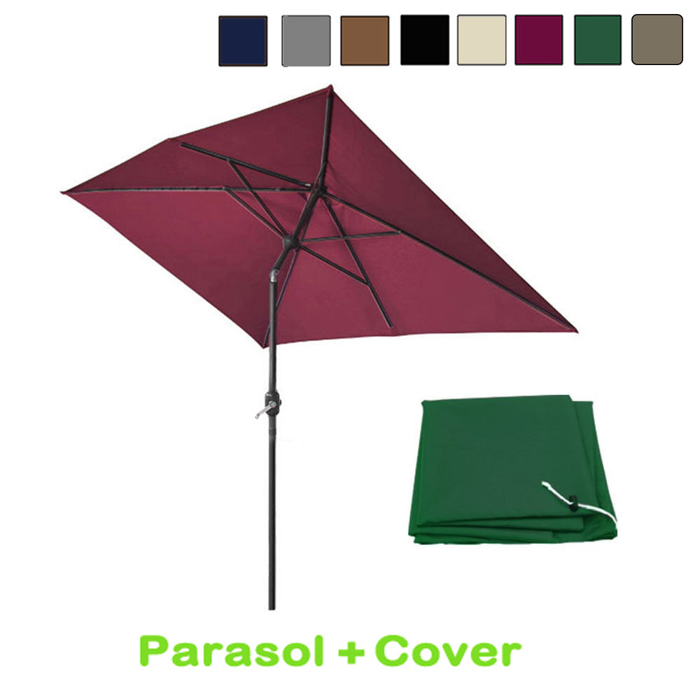 2X3M Garden Parasol Patio Sun Shade Aluminium Crank Tilt Umbrella Cover Base