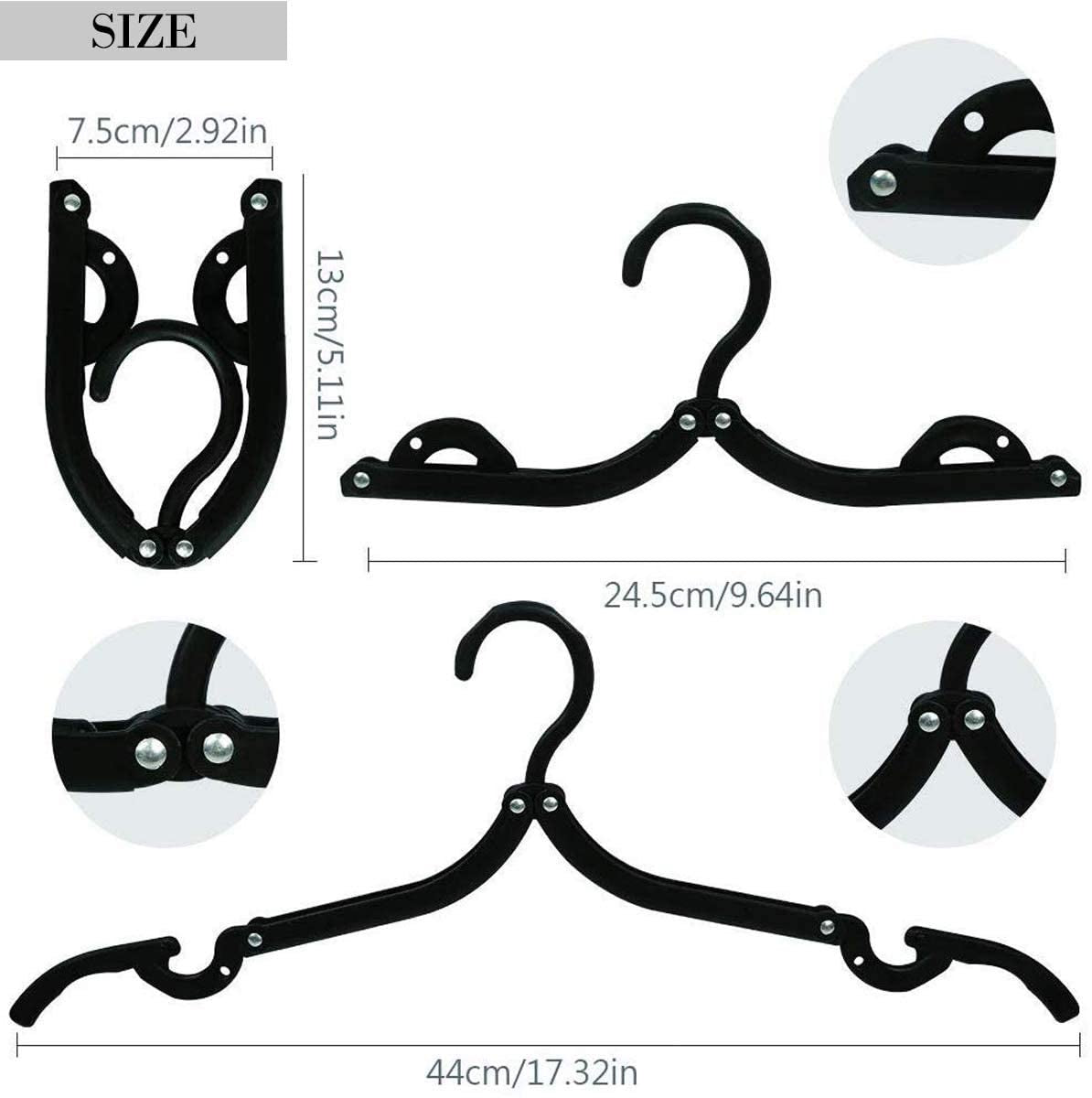 12Pcs Foldable Clothes Hangers for Traveling Black