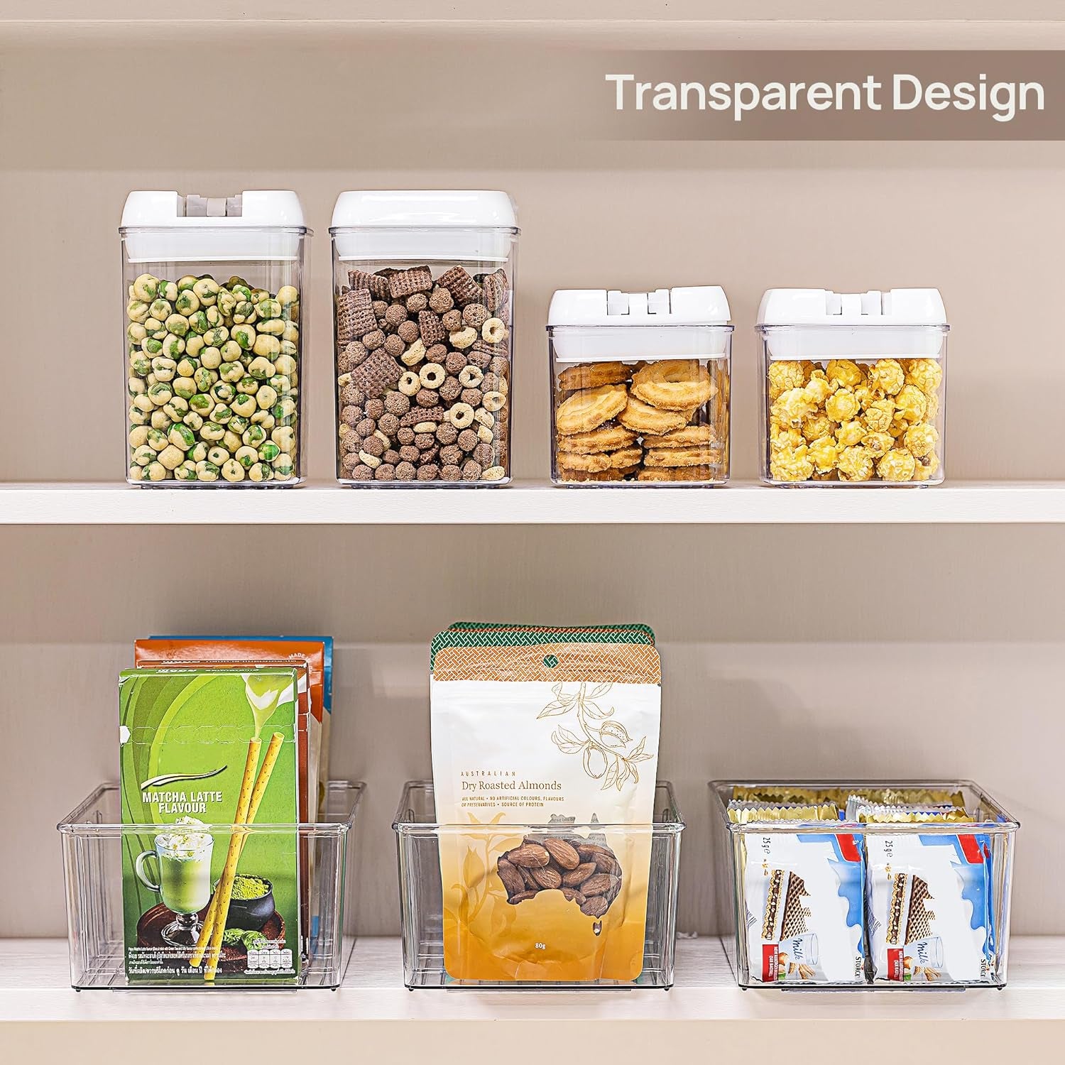 Clear Plastic Storage Bins, Pantry Organizer Bins with Handle for Refrigerator, Fridge, Cabinet, Kitchen, Countertops, Cupboard, Freezer Organization